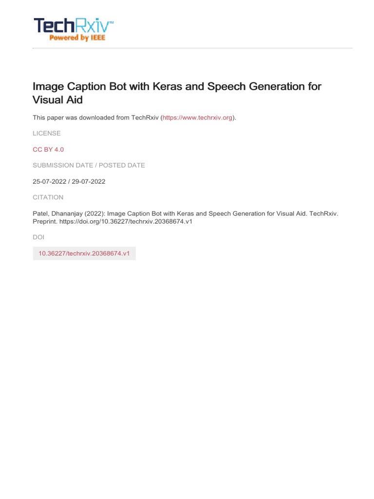 Image Caption Bot With Keras and Speech Generation For | PDF | Deep ...