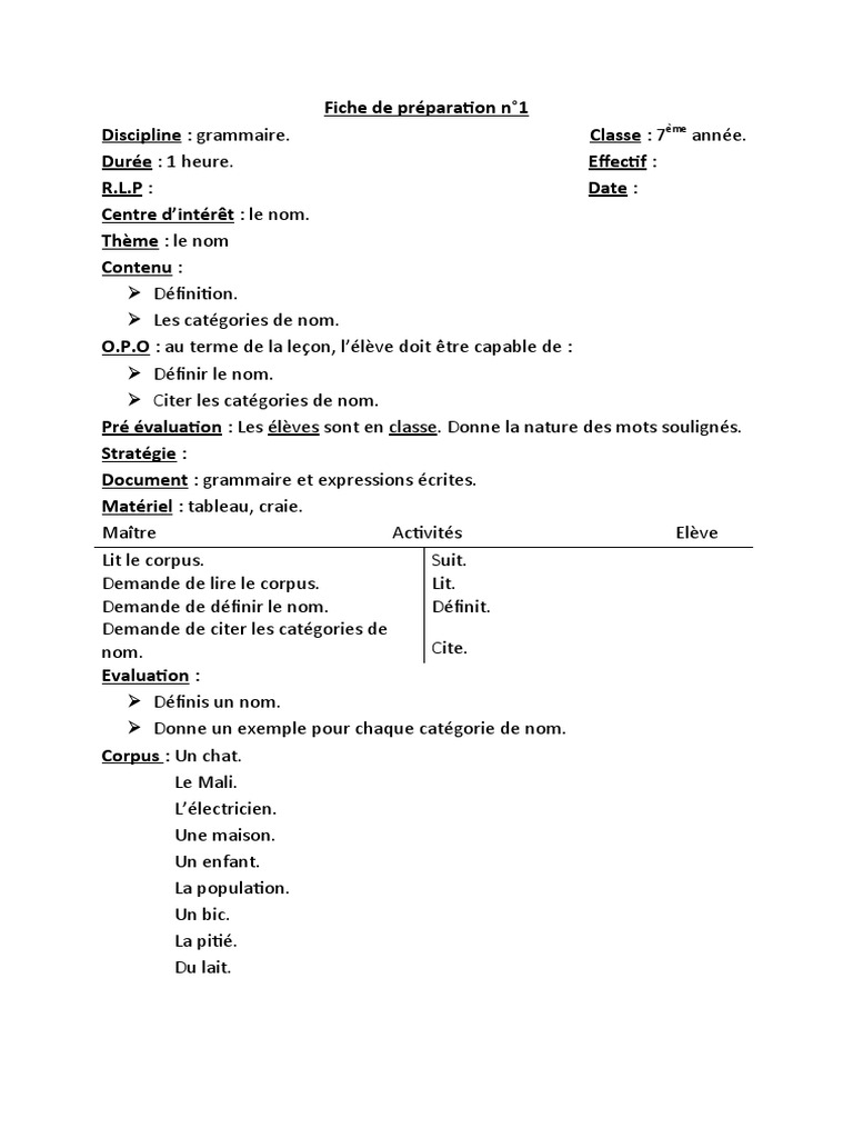 Grammaire pour la 7ème année : Le nom | PDF | Pronom | Genre grammatical