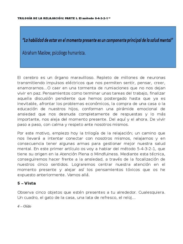 Método 5-4-3-2-1 para la Relajación | PDF | Conceptos psicologicos ...