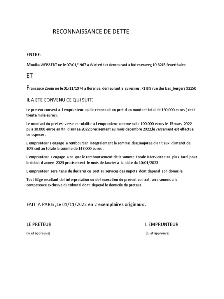 Lettre De Reconnaissance De Dette Pdf – BBAXXH