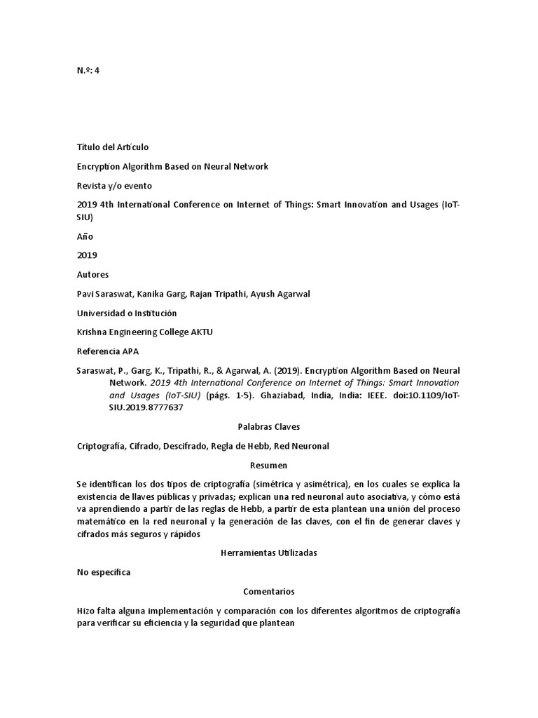 A#4. Encryption Algorithm Based On Neural Network | PDF