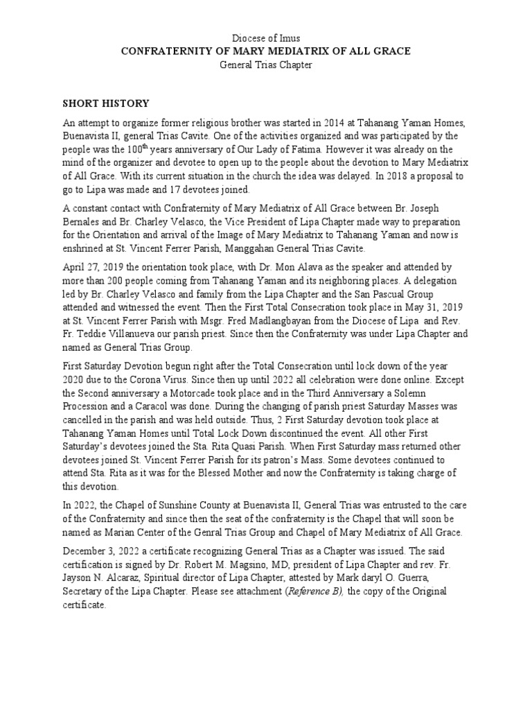 General Trias Confraternity History | PDF | Mass (Liturgy) | Eucharist
