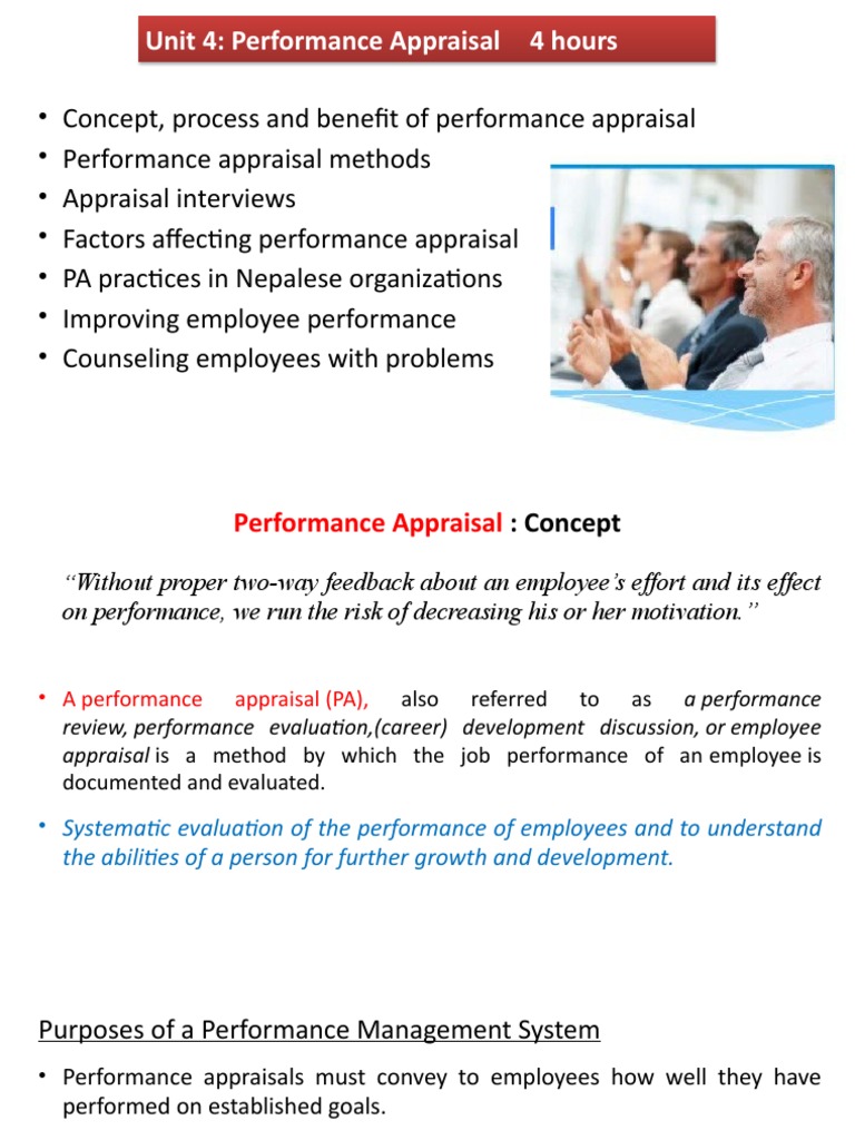 Unit 4: Performance Appraisal 4 Hours | PDF | Career & Growth