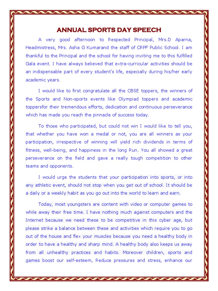 Speech For Annual Sports Day PDF