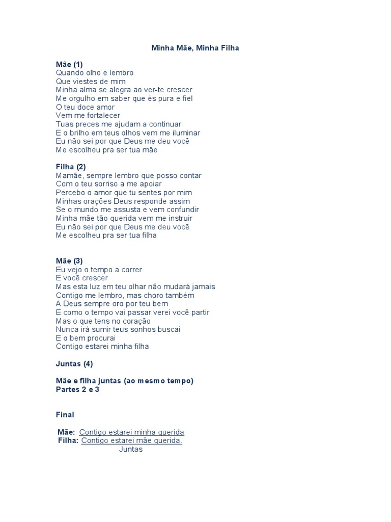 Minha Mãe, Minha Filha - Letra - Joelma Bueno | PDF