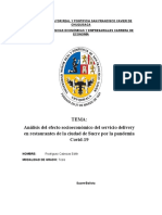 Tema: Análisis Del Efecto Socioeconómico Del Servicio Delivery en Restaurantes de La Ciudad de Sucre Por La Pandemia Covid-19