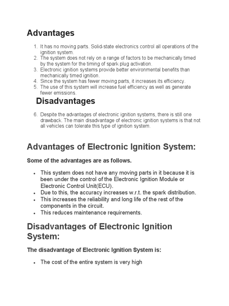 Advantages and Limitation of Ciol Ignition System PDF Electrical