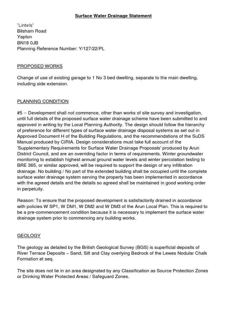 Surface Water Drainage Statement PDF Groundwater Storm Drain