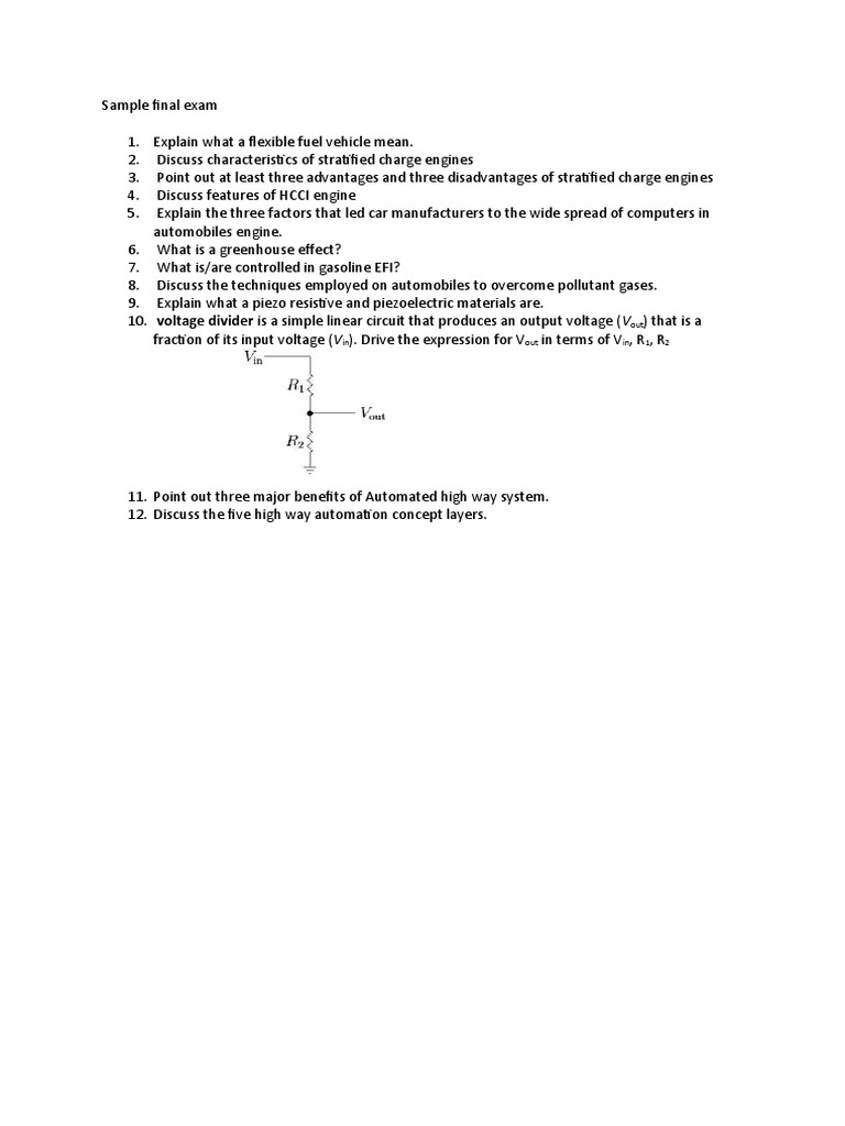 Automotive Engineering Final Exam Guide | PDF | Business
