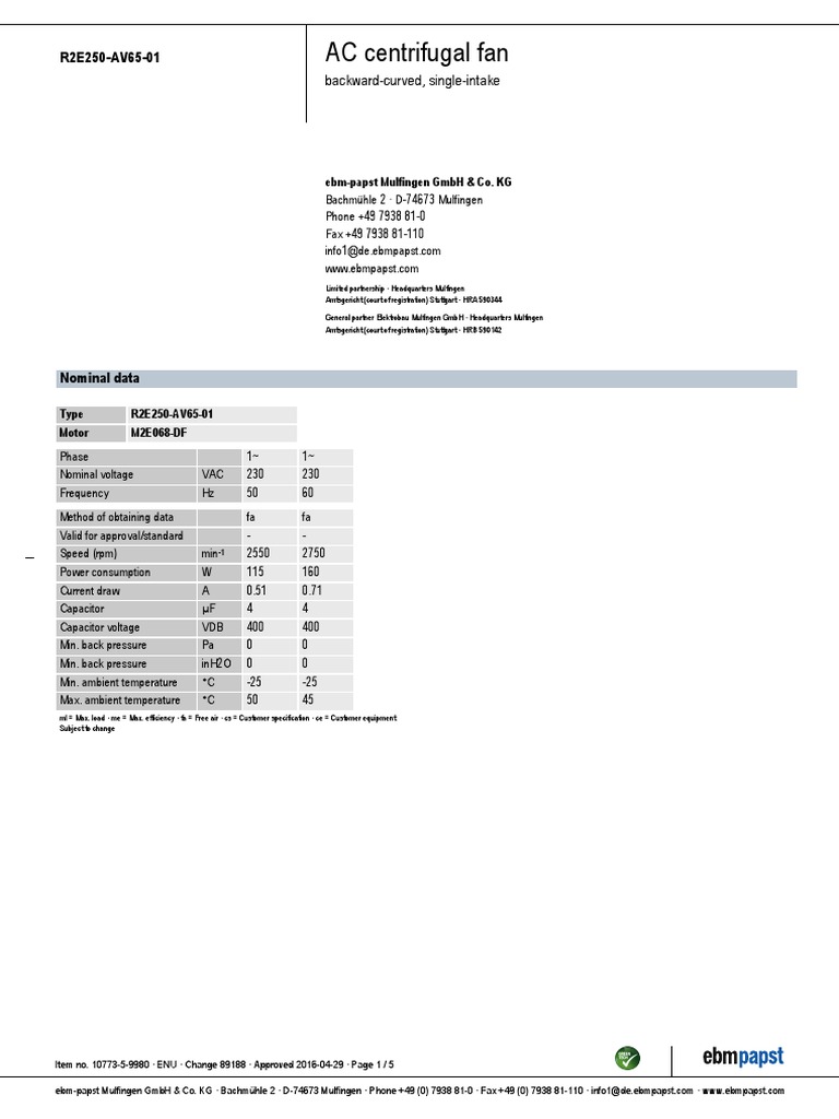 Ebm Papst R2E250AV6501-1879544 | Download Free PDF | Alternating ...