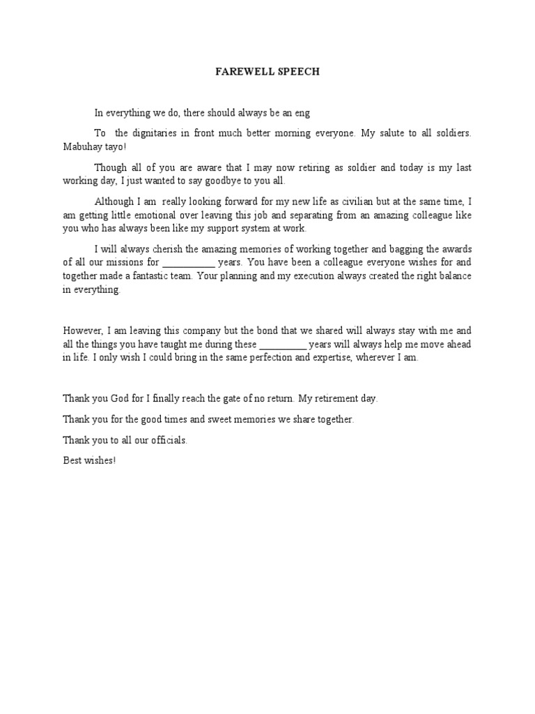 Farewell Speech | PDF | Sports & Recreation | Cooking, Food & Wine