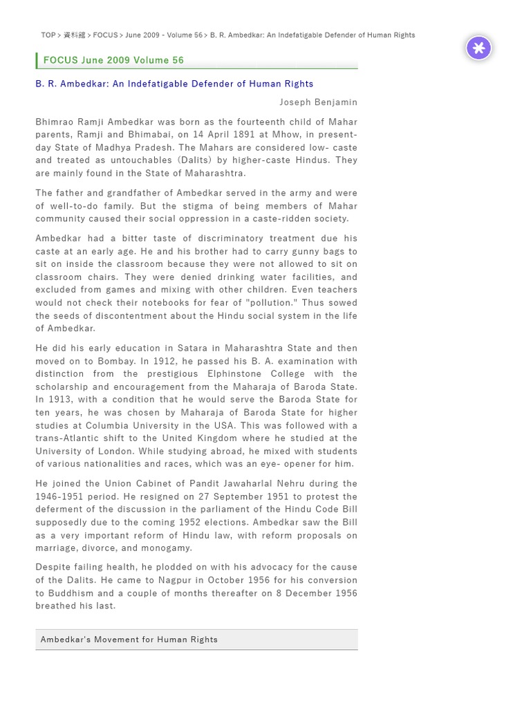 B.R. Ambedkar: Champion of Dalit Rights | PDF | Dalit