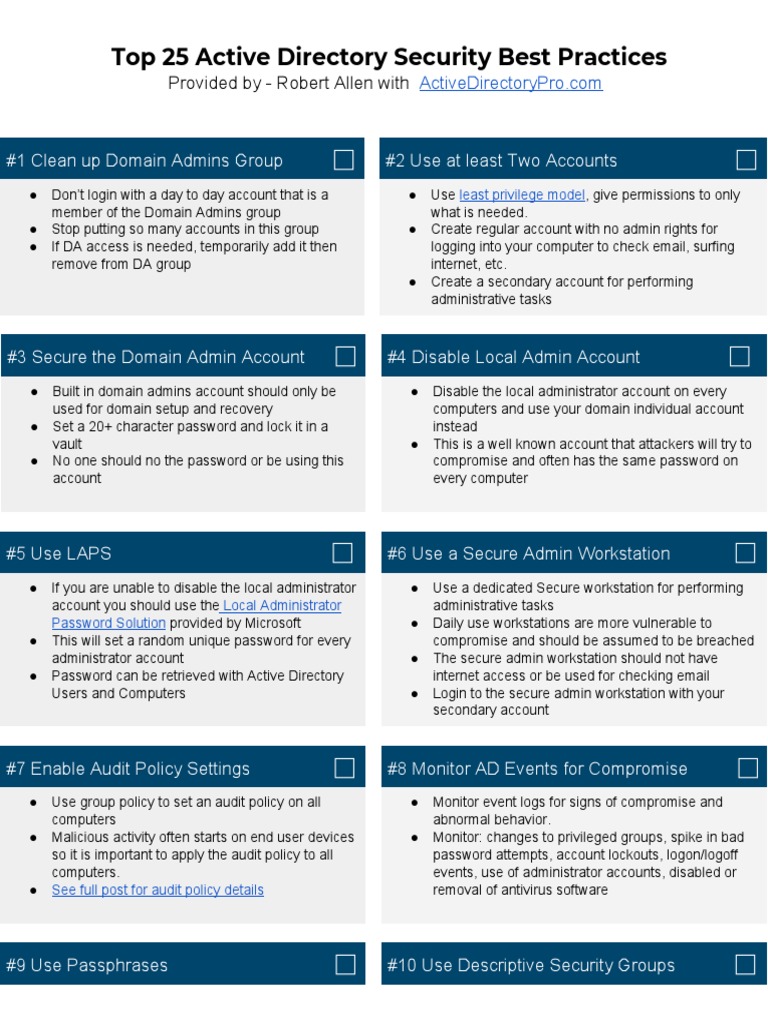 Top 25 Active Directory Security Best Practices Checklist | PDF ...