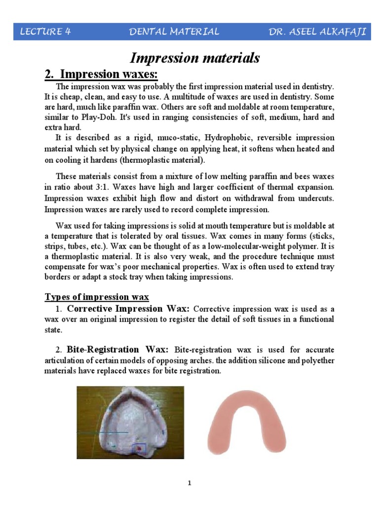 Impression Materials PDF Dental Material Materials