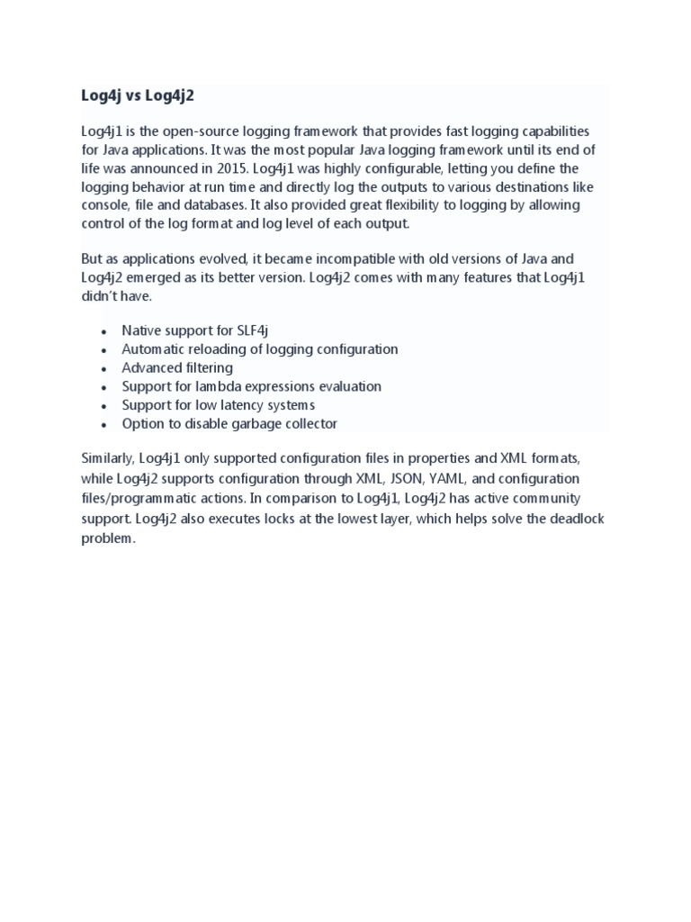 Log4j vs Log4j2: Key Differences Explained | PDF