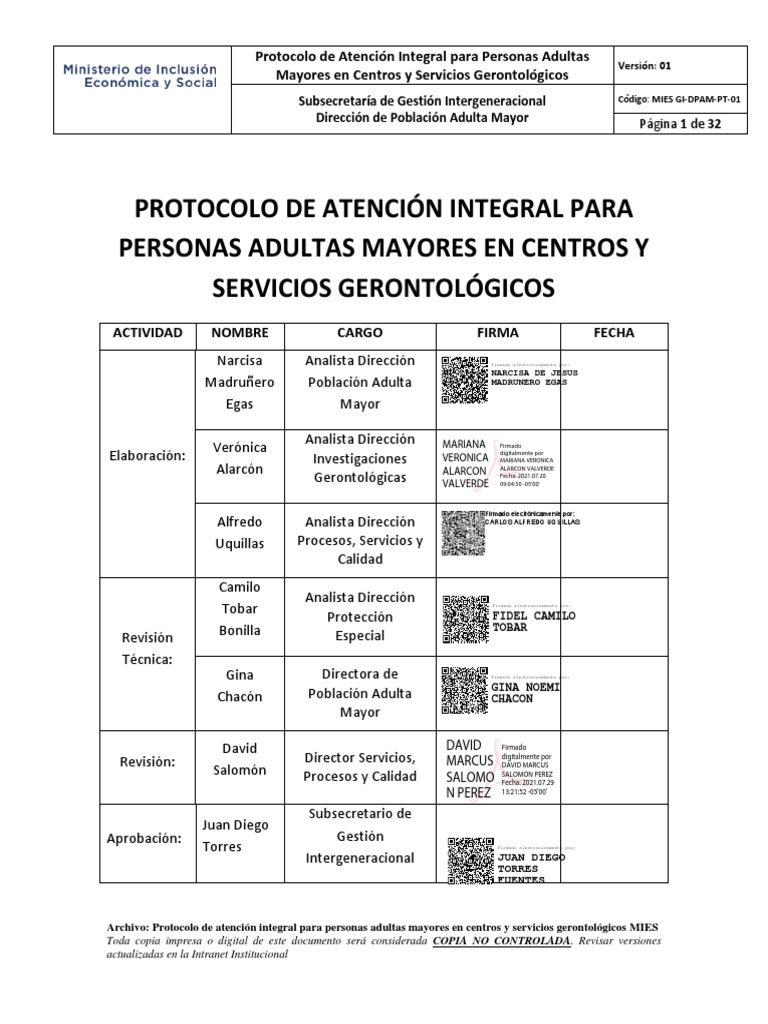 Protocolo de Atención Integral Adultos Mayores | PDF | Alimentos ...
