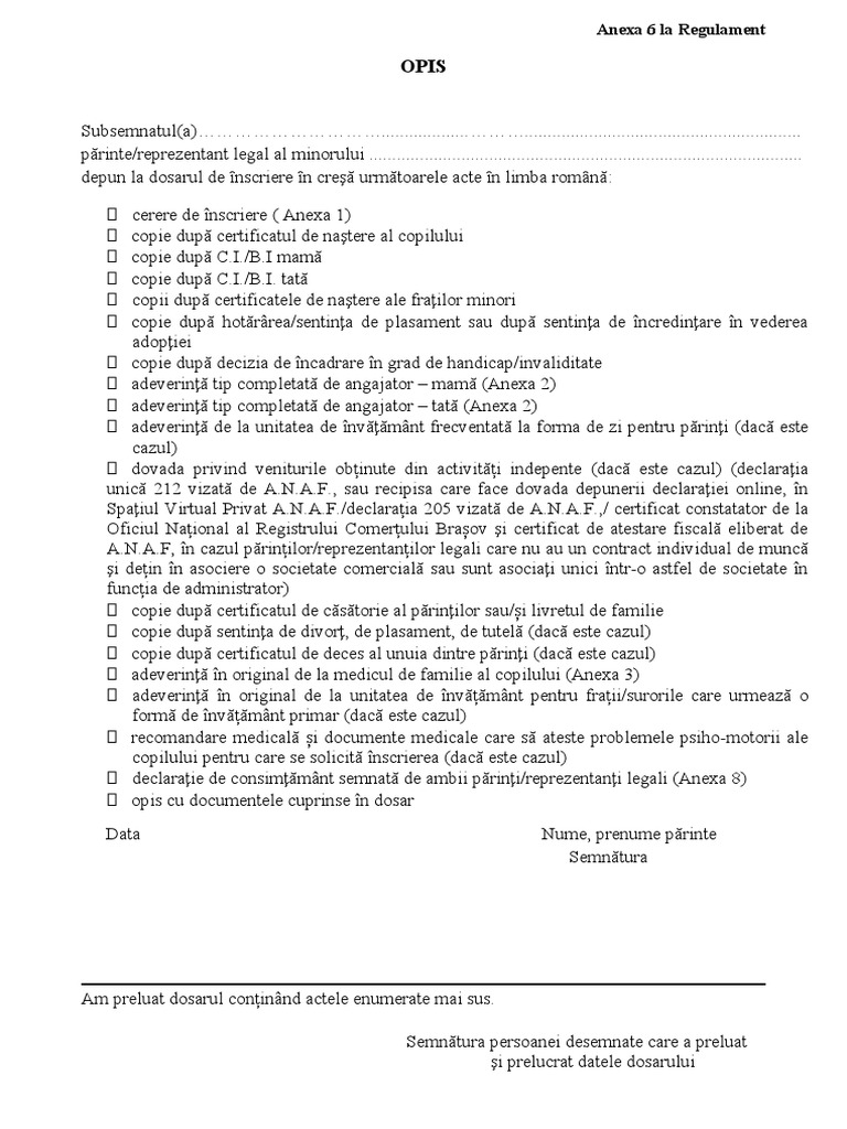 Opis Dosar Anexa 6 | PDF