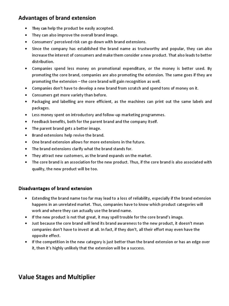 Advantages of Brand Extension Value Stages and Multiplier PDF