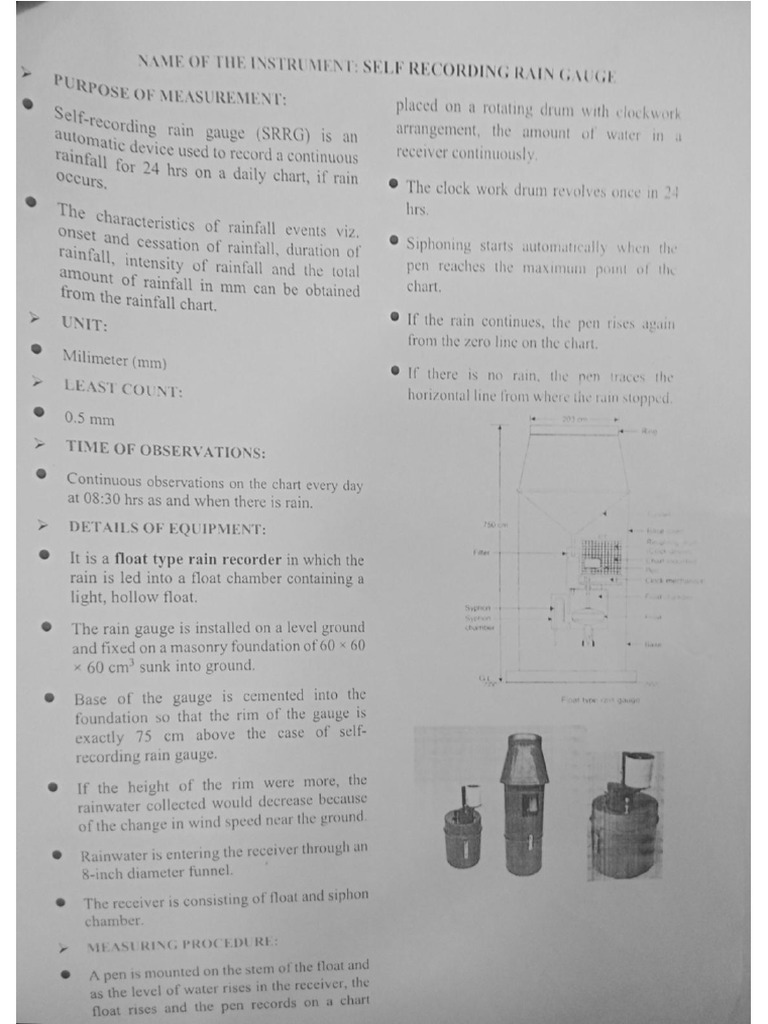 Self Recording Rain Gauge (Float Type) PDF