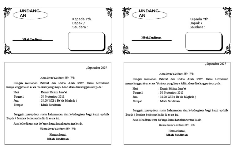 60 Contoh Undangan Yasinan Aqiqah Gratis Terbaik