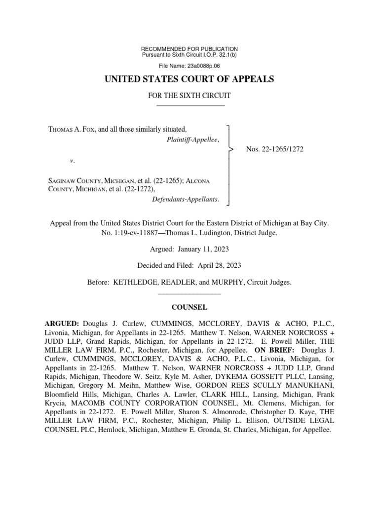 Fox v saginaw county no 22 1265 6th cir apr 28 2023 download