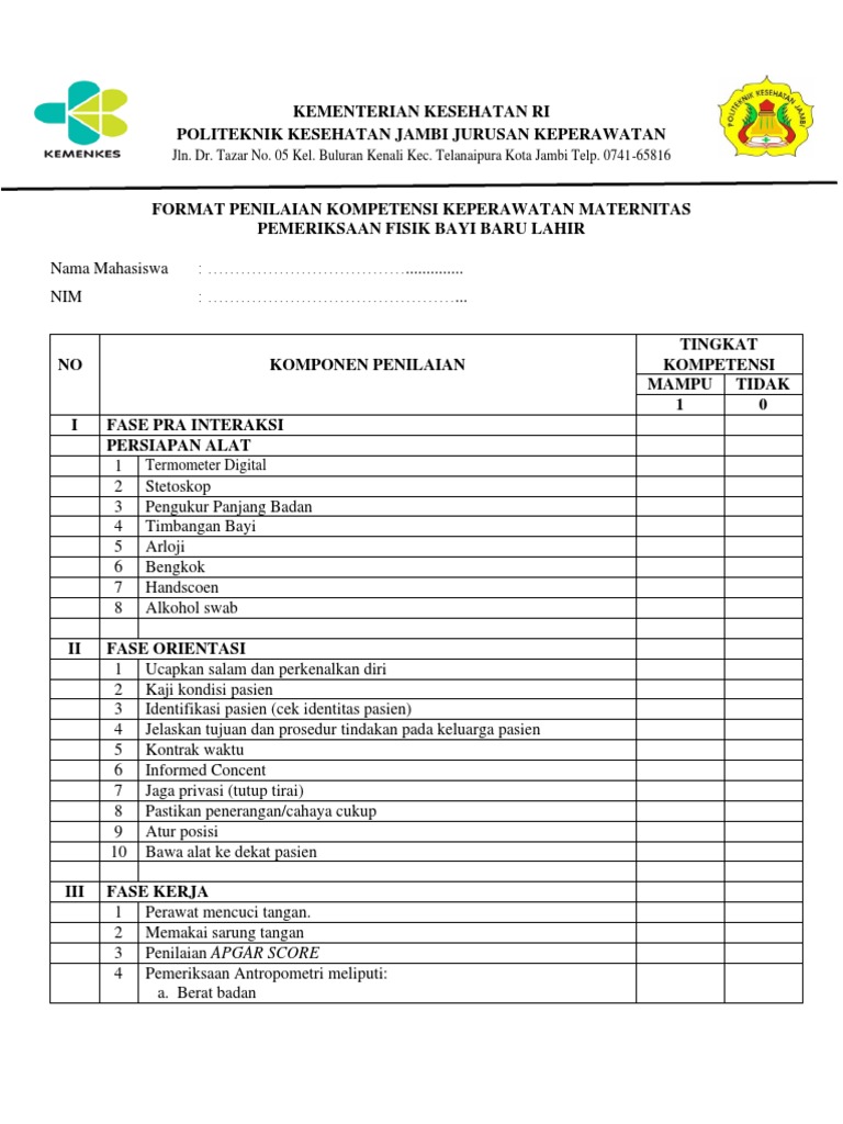 Format Sop Pemeriksaan Fisik Bayi Baru Lahir  PDF
