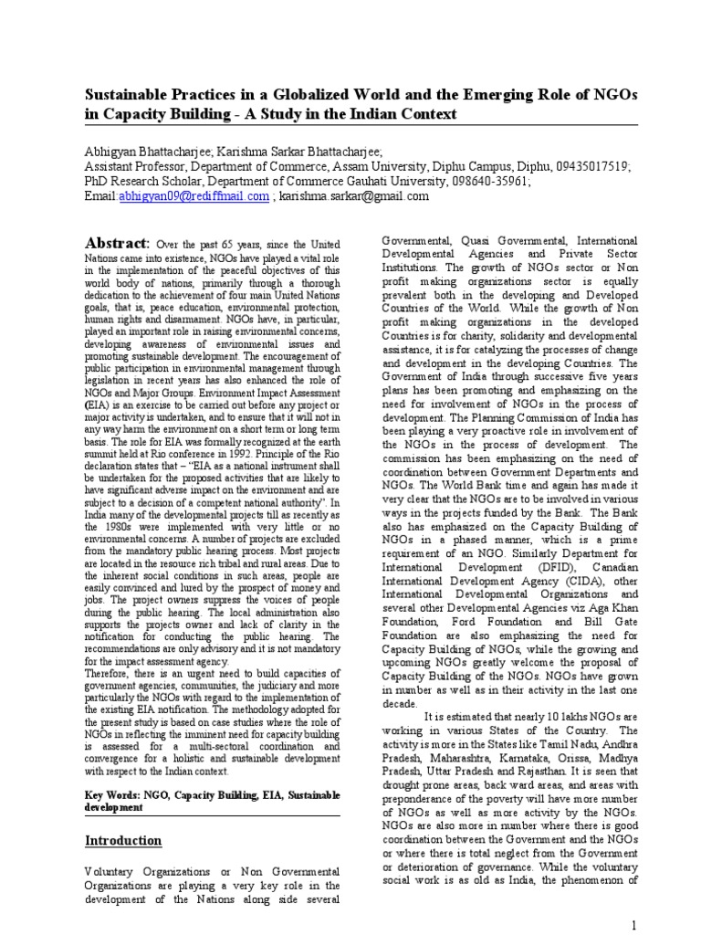 NGOs and Sustainable Development in India | PDF | Capacity Building ...