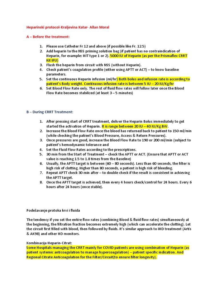 Heparin Royal Protocol SRB PDF Intravenous Therapy Hemodynamics