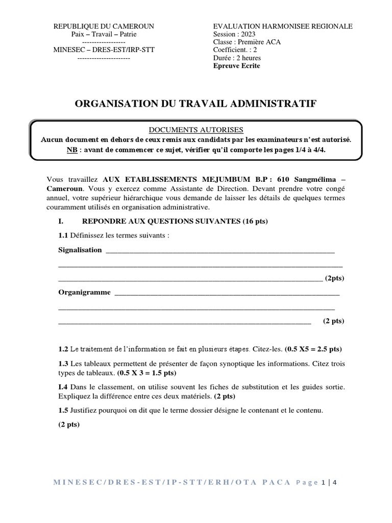 Épreuve d'OTA pour le Probatoire ACA | PDF | Informatique
