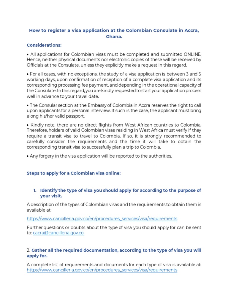 How To Register A Visa Application at The Colombian Consulate in Accra ...