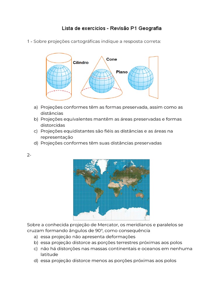 Exercícios de Revisão P1 Geografia | PDF | Terra | Astronomia