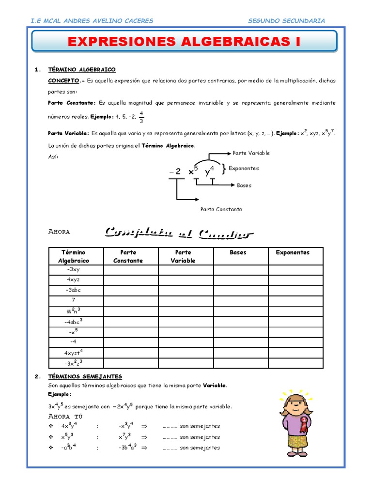 Expresiones Algebraicas para Secundaria | PDF | Notación Matemática ...