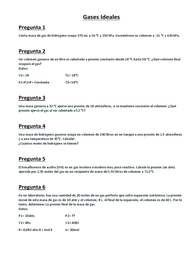 Ejercicios de Gases Ideales y Termodinámica | PDF | Gases | Mole (Unidad)