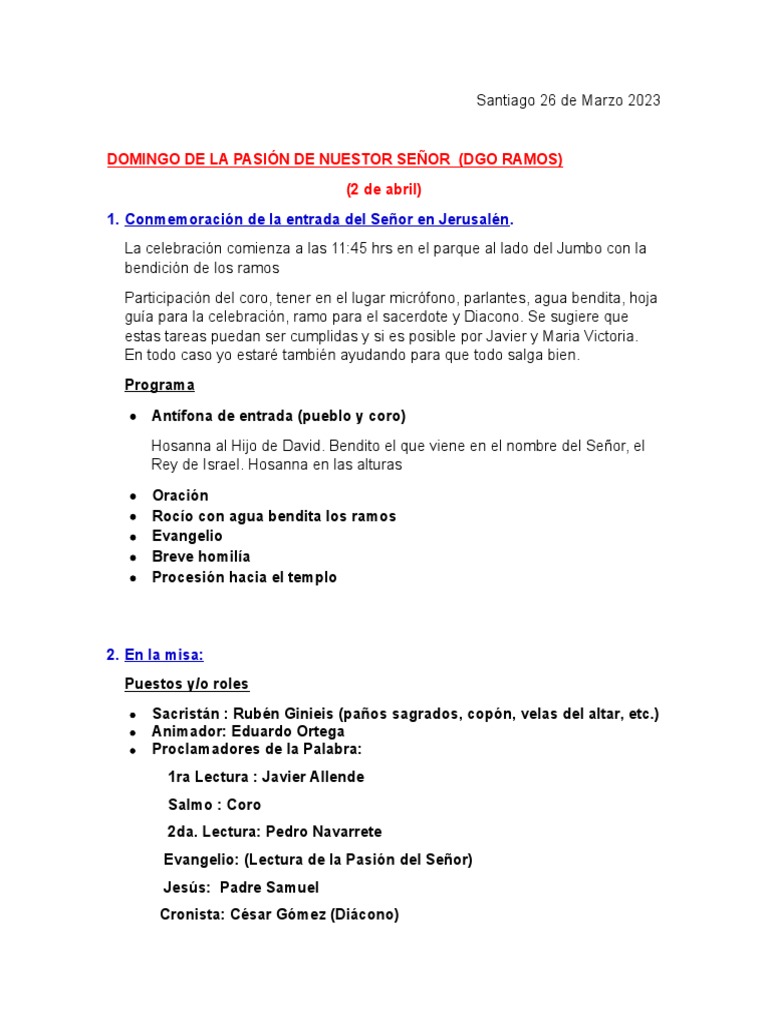 Programa y Tareas de Liturgia en Semana Santa 2023 | PDF | Adoración ...