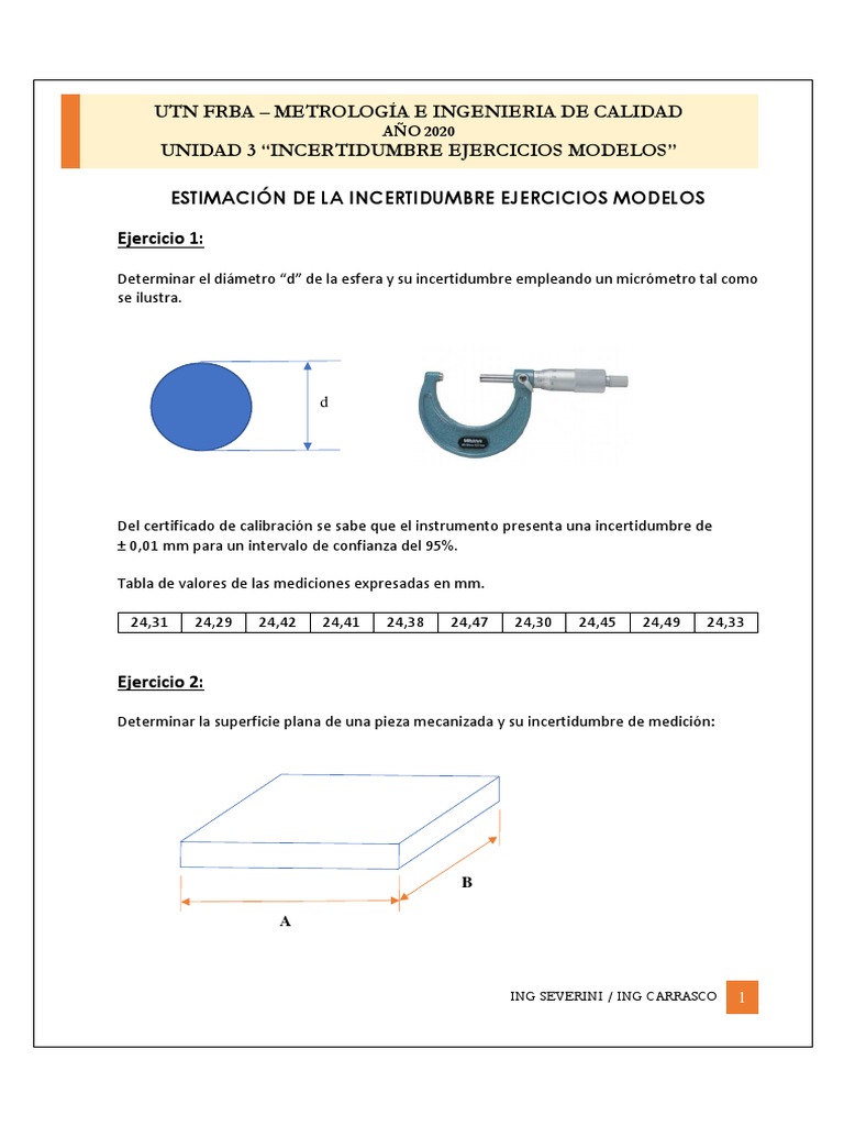 Ejercicios de Incertidumbre en Metrología | PDF | Medición | Metrología