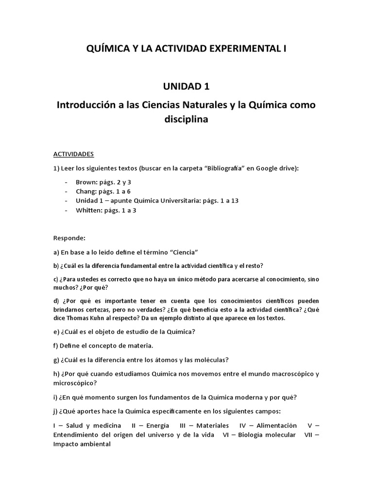 Unidad 1 - Introducción A Las Cs Naturales y La Química Como Disciplina ...
