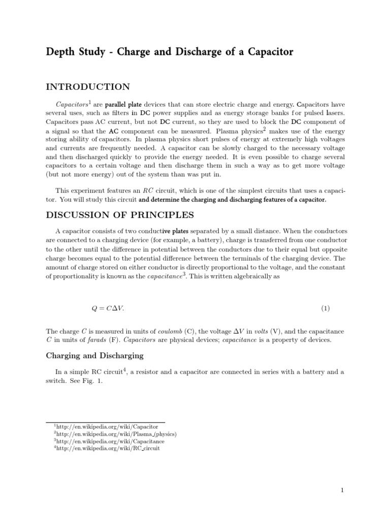 Depth Study Charge and Discharge of A Capacitor PDF Capacitor