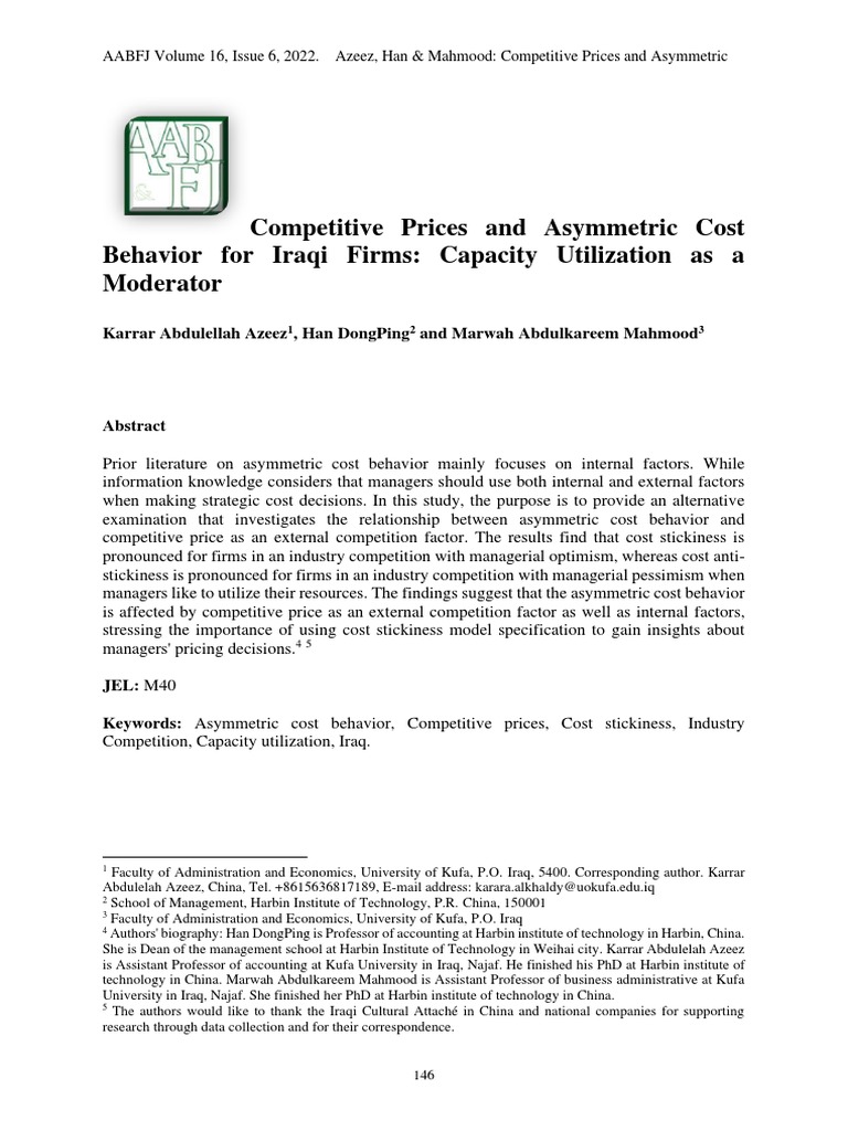 Competitive Prices and Asymmetric Cost Behavior PDF Competition