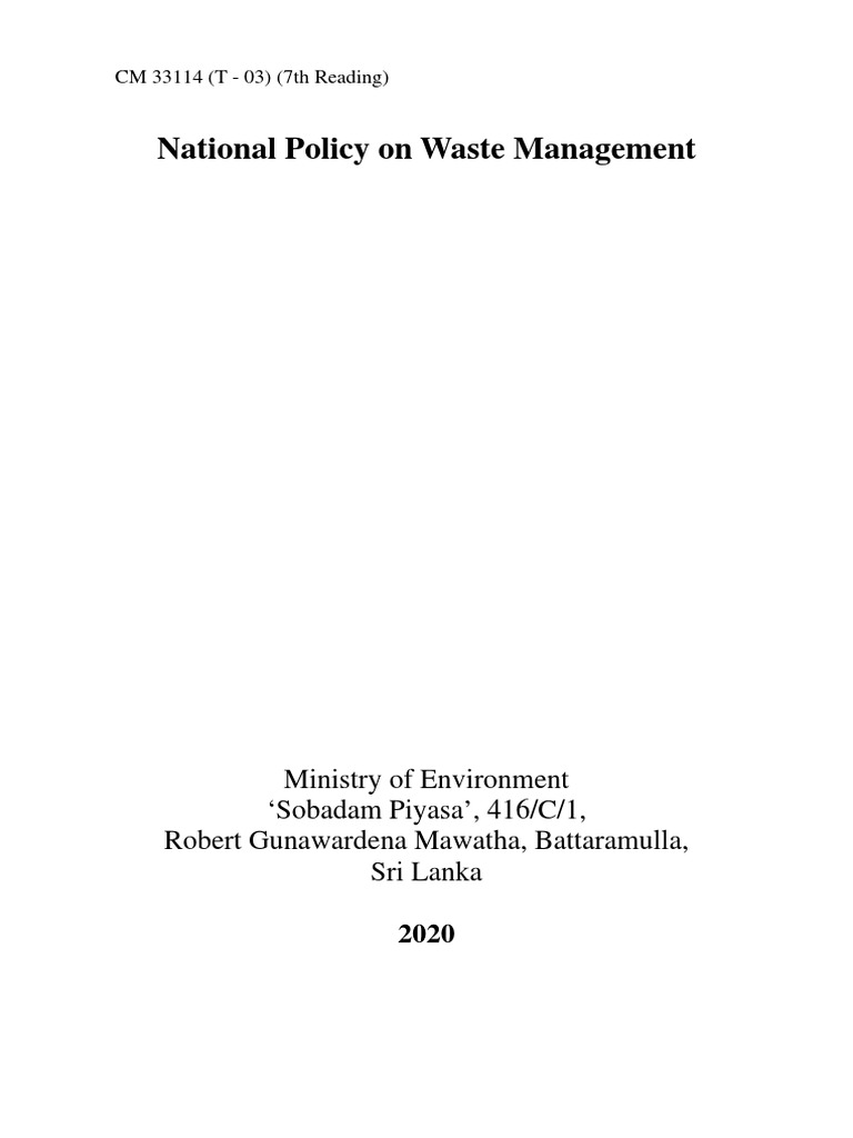 National policy on waste management cm 33114 t 03 7th reading