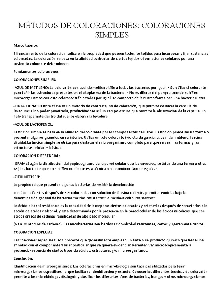 Métodos de Coloraciones | PDF | Tinción | Las bacterias