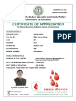 Certificate of Appreciation: Ministry of Health, Medical Education and Family Welfare Government of Jharkhand