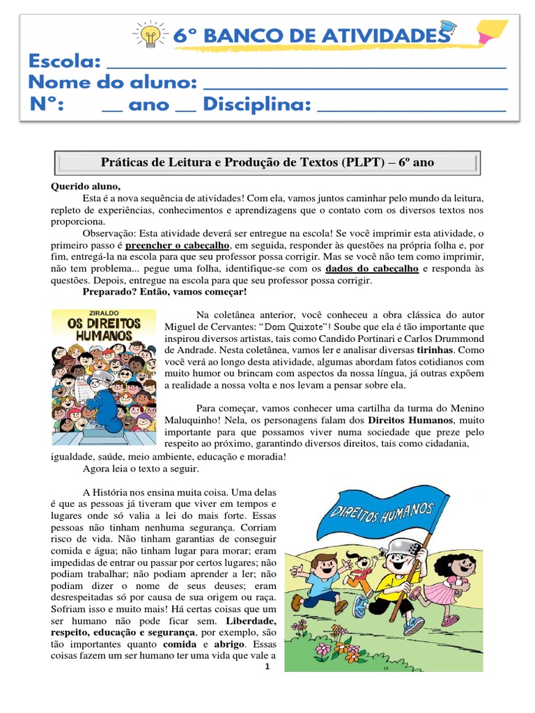 Lição PLPT - 6o Ano | PDF | Direitos Humanos | Humano