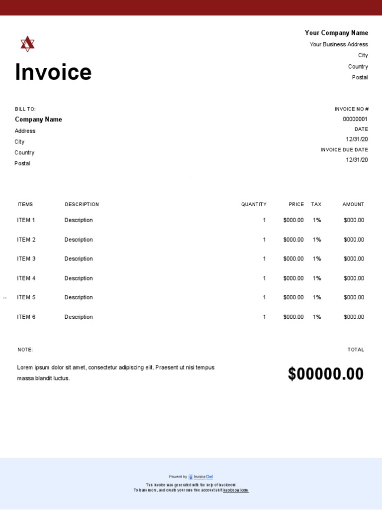 Self Employed Invoice Template | PDF