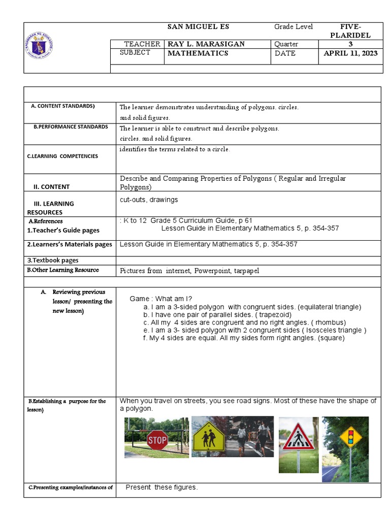 Math Cot Q3 Regular and Irregular Polygons PDF Elementary Geometry