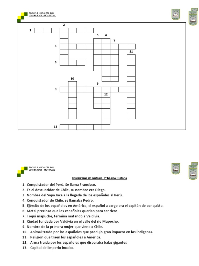 Crucigrama 5 ° Básico Repaso PDF