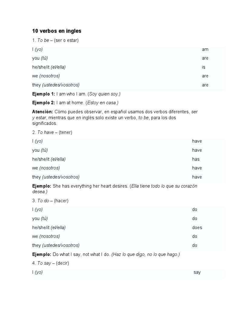 10 Verbos en Ingles | PDF | Lingüística