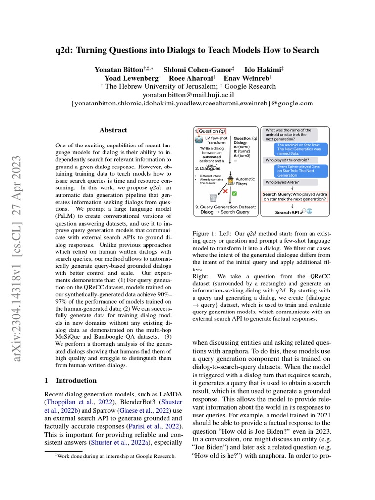 Turning questions into dialogs to teach models how to search pdf
