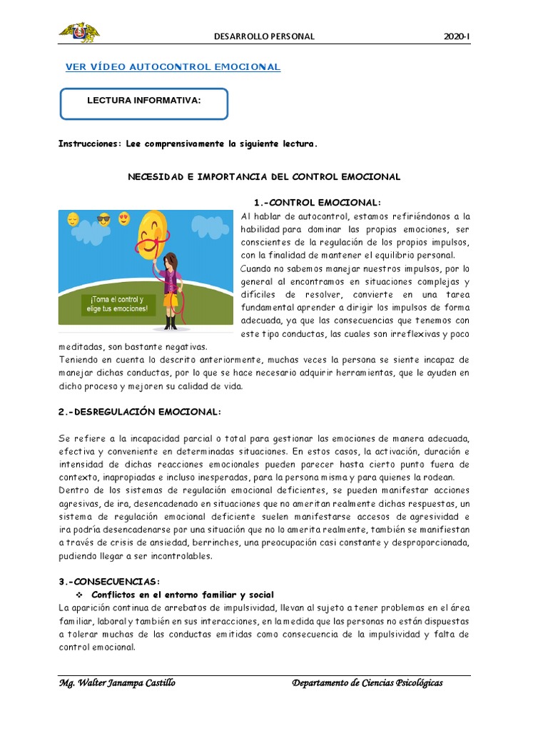 Autocontrol Emocional y su Importancia | PDF | Las emociones ...
