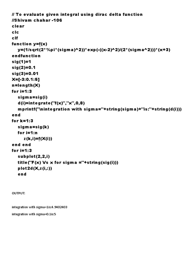 To Evaluate Given Integral Using Dirac Delta Function Scilab Pdf