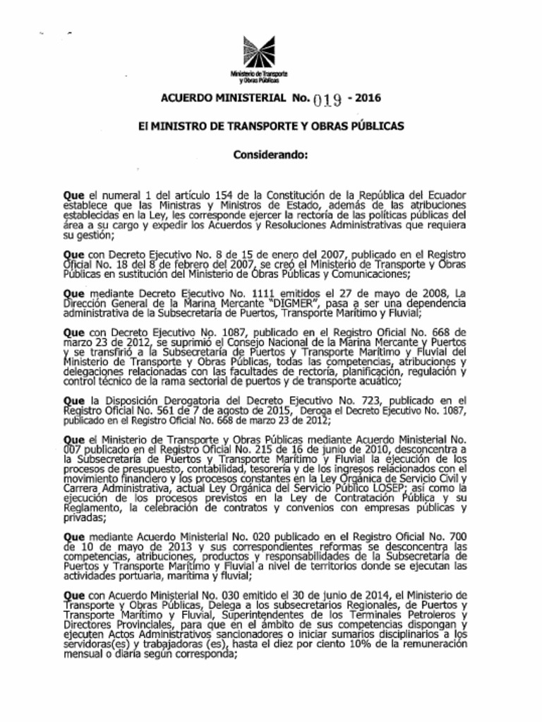 Acuerdo Ministerial 019 | PDF